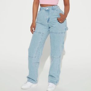 Fashion Nova Cargo Utility Jeans Light Wash Medium